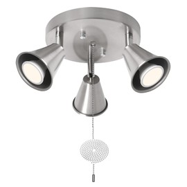 SEEBLEN 3-Light Industrial Directional Track Lighting with Pull Chain On/Off, Adjustable Round Ceiling Spotlight, Morden Nickel Flush Mount Kitchen Light for Hallway,Dining Room,Gu10 Bulbs Included