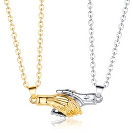 Couple Magnetic Necklaces, 2 Pcs Magnet Hand In Hand Necklace for Couples Best Friends | Matching Mutual Attraction Hand Clasp Pendant Necklaces Set Christmas Valenties Day Gifts, Silver & Gold