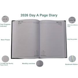 PaulStore 2026 A4 / A5 / A6 Diary Day to Page or Week to View Desk Diary Hard Back Casebound Back Cover (Pink, A4 Dap)