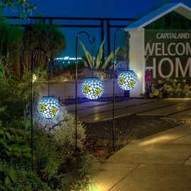 VCUTEKA Solar Lanterns Outdoor Waterproof - Hanging Solar Lights Garden LED Lanterns Mosaic Glass Design for Landscape Patio Yard Garden Pathway Decoration