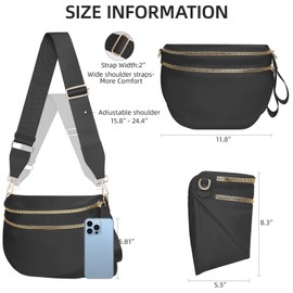 Titosha Oversized Nylon Bum Bags for Women Crossbody, Adjustable Strap Black Crossbody Bag Large Fanny Packs Sling Bag Handbags Wallets Purses Shoulder Bag Belt Bag Diaper Bag