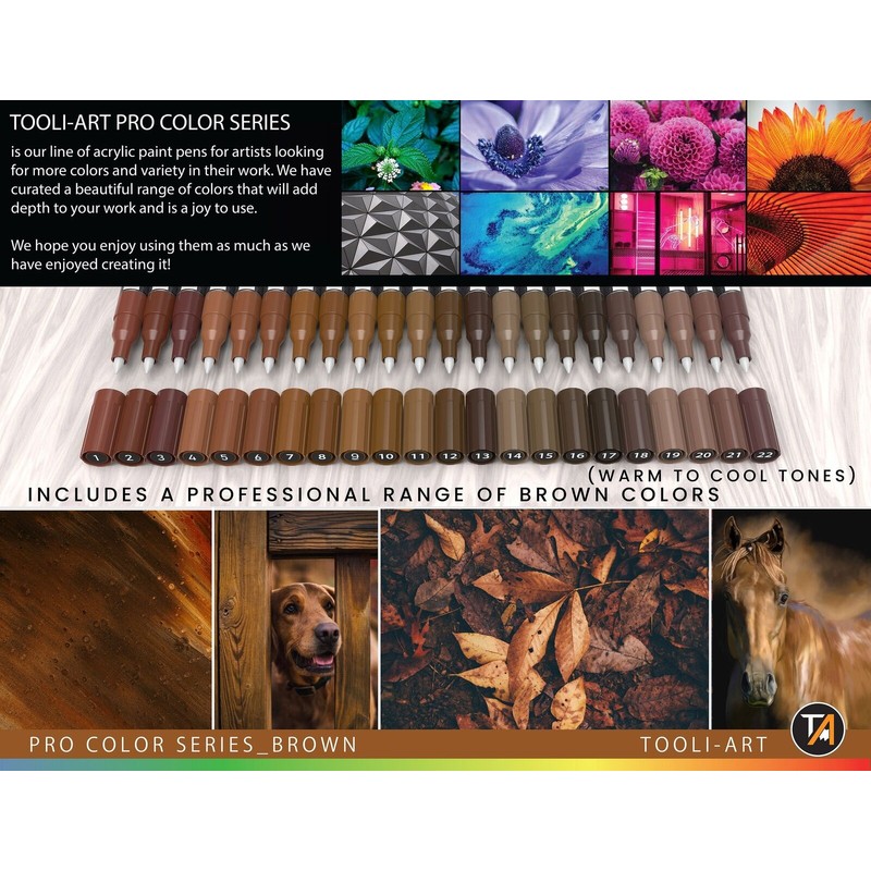 TOOLI-ART Acrylic Paint Pens 22 Assorted Brown Tones Pro Markers