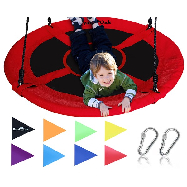 Royal Oak Saucer Tree Swing ,Giant 40 Inches with Carabiners and Flags, 700 lb Weight Capacity, Steel Frame, Waterproof, Easy to Install with Step by Step Instructions, Non-Stop Fun! (Red)