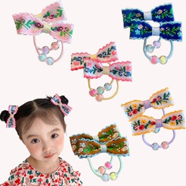 OuJyO Hair Rubber for Kids, Cute Hair Elastic Embroidery Bowknot Set, 10 Piece Set, Hair Elastic Ribbon, Black, Hair Elastic for Kids, Girls, Hair Accessories, Kids, Fashionable, Infant Hair Clip,