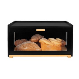 MinBoo Bamboo Bread Box for Kitchen Counter,Large Bread Storage Container with Arcylic Transparent Door, Bamboo Wooden Farmhouse Bread Box for Kitchen