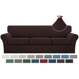 Turquoize 4 Piece Sofa Covers for 3 Cushion Couch Sofa Slipcover Soft Couch Cover for Dogs-Washable Sofa Furniture Covers with 3 Individual Large Cushion Covers Jacquard Fabric (XL Sofa, Brown)