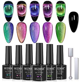 MIZHSE 9D Cat Eye Gel Nail Polish Magnetic Cat Eye Gel Nail Polish Magnetic Gel Nail Polish with Chameleon Magic Effect 10ml with 2 Magnet Stick Gel Nail Polish Set 6pcs (9D Collection 1)