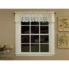 Sweet Home Collection Old World Style Floral Heavy Lace Kitchen Curtain Valance, Hopewell Cream