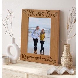 KATE POSH 30 Years and Counting Anniversary Wood Picture Frame, 30 Years of Marriage, 30 Wedding Anniversary for Her and Him, for Parents (5x7-Vertical)