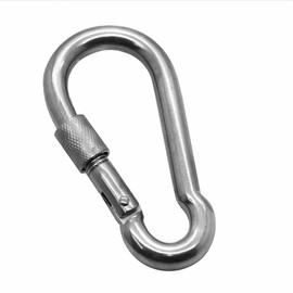 Carabiner Form D Stainless Steel V4A Snap Hook Silver Outdoor Sailing Key Chain Awning Secure Keyring Screw Cap Camping, Size:7 mm x 70 mm - 5 piece