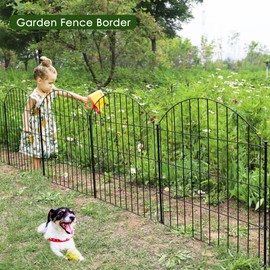 FOREHOGAR Metal Garden Fence 28in (H) x 18.7ft (L), 8 Panels + 9 Stakes Dog Fence Border Fence Animal Barrier, No Dig Garden Fencing for Yard Flower Bed Lawn Patio Outdoor, CTW2829 Black