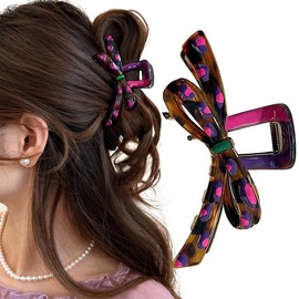 Colorful Drip Oil Design Bow Hair Clips For Women 5.11IN Bow Claw Clip Vintage Plastic Ribbon Bowknot Shape Hair Clip Non Slip Large Hairclips Cute Claw Clips For Thin Thick Hair Accessories