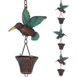 Aifeorzo 8.5FT Rain Chain, Hummingbird and Cup Rain Chains for Gutters and Downspouts