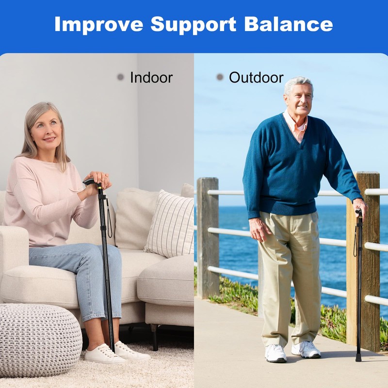 MFE Folding Cane, Portable 5-Level Adjustable Height Walking Stick with