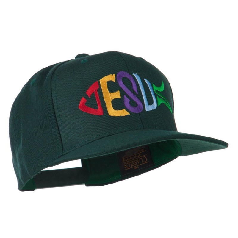 e4Hats.com Jesus Fish Embroidered Flat Bill Cap - Spruce OSFM