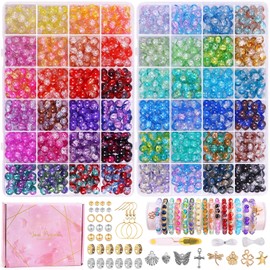 Wutubug 1800PCS 8mm 48 Colors Crackle Glass Beads Bracelet Making Kit, 2 Boxes Crystal Glass Beads for Jewelry Making, Round Beads for Bracelets