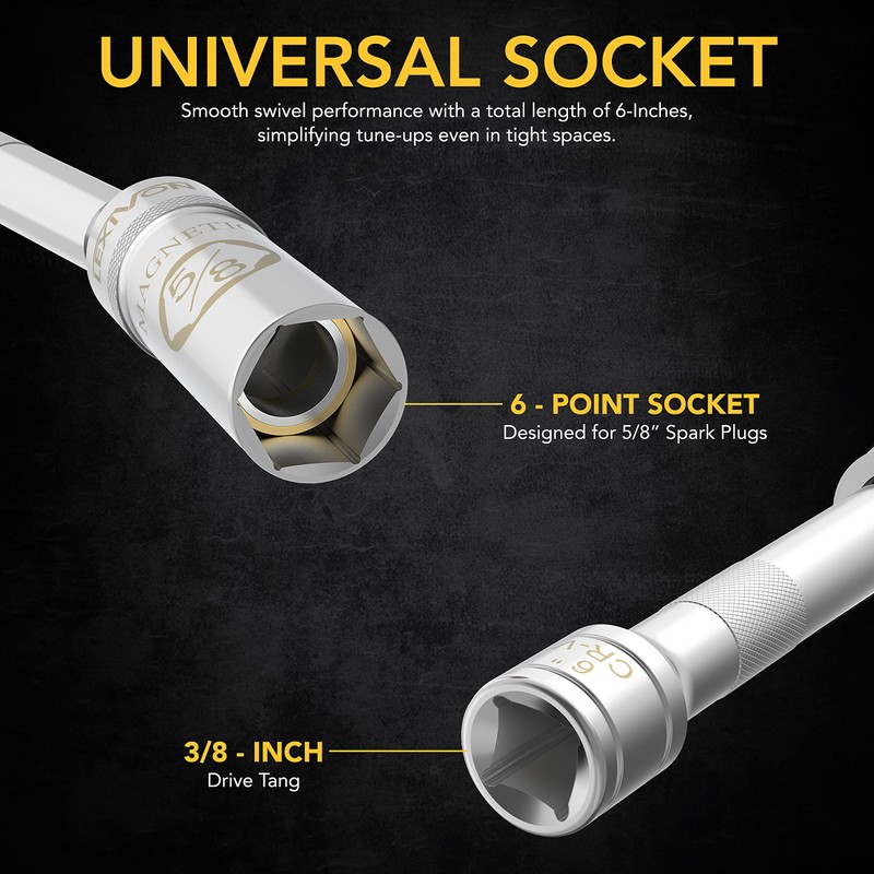 LEXIVON 5/8" Swivel Magnetic Spark Plug Socket, 3/8" Drive x