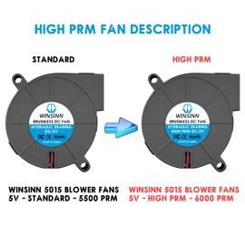 WINSINN 50mm 5015 Blower Fan 5V 6000PRM, 3D Printer 5 Volt Fans Blower Turbine Turbo Hydraulic Bearing, 50mmx15mm Brushless High PRM Cooling Blower Fan 2PIN (Pack of 4Pcs)