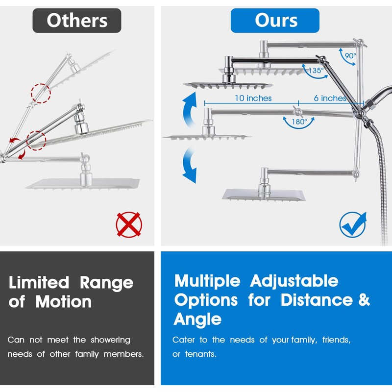 PDPBath Brass 16 Inch Shower Head Extension Arm, Upgrade Flexible