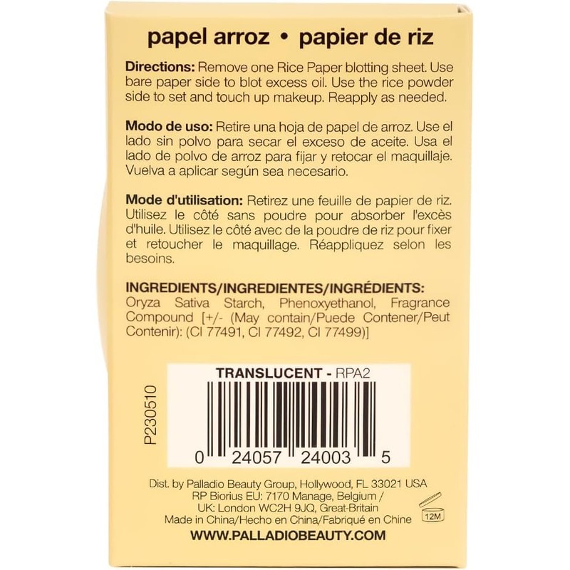 Palladio Papeles Faciales de Arroz para Piel Grasa, Hojas Absorbentes