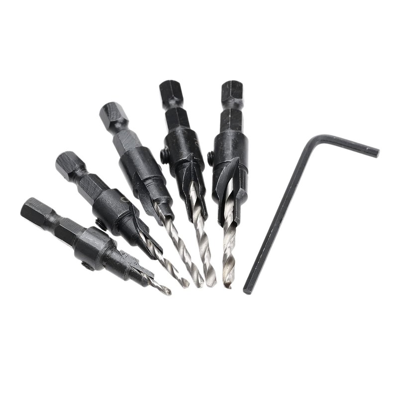 Bephee 5Pcs Quick Change HSS Wood Countersink Drill Set 1/4"Hex