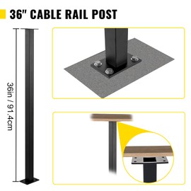 VEVOR Cable Rail Post, 36 x 1.5 x 1.5", Level Deck Stair Post Cable Handrail Post Stainless Steel Brushed Finishing Deck Railing DIY Picket Without Hole Stair Railing Kit with Mount Bracket Black
