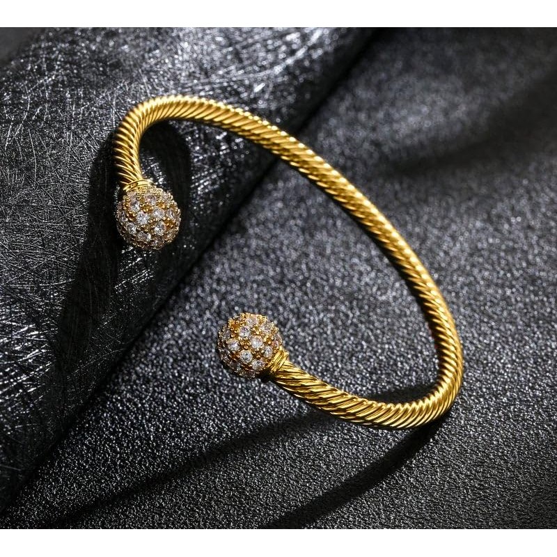 THE BLING KING New 4mm Gold Plated Ball Torque Bangle