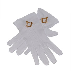 One Size White Cotton Gloves with Embroidered Gold Masonic Design XLFG011