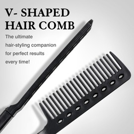 Hair Straightening Comb – Heat-Safe, Tangle-Free V-Shaped Styling Tool for Flat Irons & Curling Wands, Travel-Ready (Black, Plastic, Dry Hair, 2-Pack)