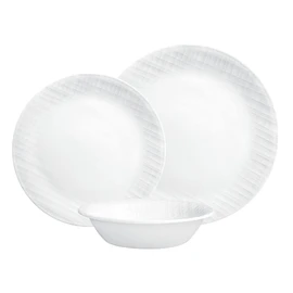 Corelle Dinnerware Set, 12-Piece, Linen Weave, Tempered Glass, Dinner Plates, Side Plates & Bowls, 3X More Durable, Half The Space & Weight of Ceramic, 1146908