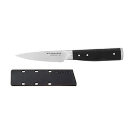 KitchenAid Gourmet Forged Triple Rivet Fine-Edge Utility Knife with Custom-Fit Blade Cover, 4.5-inch, Sharp Kitchen Knife, High-Carbon Japanese Stainless Steel Blade, Black
