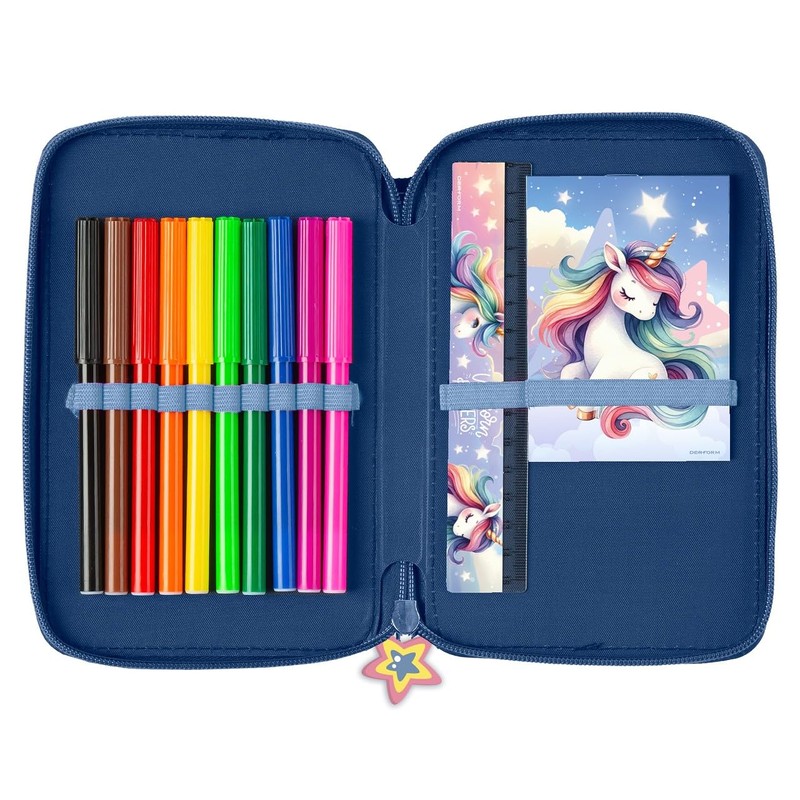 Derform Unicorn Pencil Case Filled 2 Compartments Pencil Case Pencil