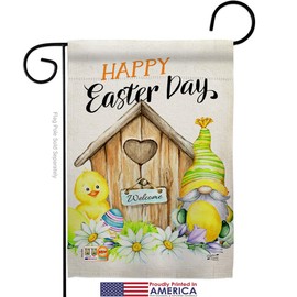 Easter Gnome Garden Flags Pack Springtime Happy Bunny Egg Christian Season Holiday Support Our Troops Small Decorative Gift Yard House Banner Made In USA 13 X 18.5