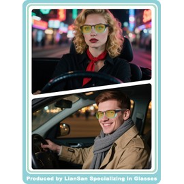 LianSan Night Driving Safety Glasses Over Eyeglasses for Men&Women - Fit Over Glasses with HD Lenses ANSI Z87(Black Green,Yellow Lens)