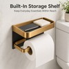 Aluminum Toilet Paper Holder with Shelf – No-Drill Black Gold