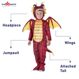 Dress Up America Dragon Costume for Kids - Red Dragon Costume Set for Girls and Boys - Toddler Dragon Dress Up