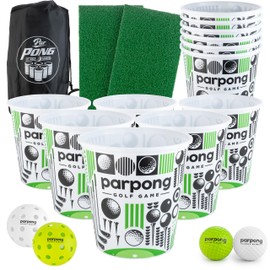 VULCANO SPORTS Par Pong Backyard Golf Chipping Game – Outdoor Golf Game with 12 Buckets, 2 Hitting Mats & Golf Balls – for Adults, Tailgating, BBQ, Parties & Gifts for Golfers.