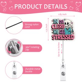 Funny Skeleton Nurse Badge Reel in Da Clerb We All Stressed ID Badge Holder Retractable Clip Surgical Tech Gifts Cute Nursing CNA RN Medical Assistant Badge Reel Accessories