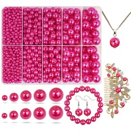 abalorio de perlas de color rojo rosa para hacer joyas, 1750 abalorio de perlas de color rosa oscuro con agujero de 4 mm, 6 mm, 8 mm, 10 mm, 12 mm, abalorio espaciadoras sueltas para collares, pulseras, aretes, decoración de vestidos de boda (rosa-oscuro)