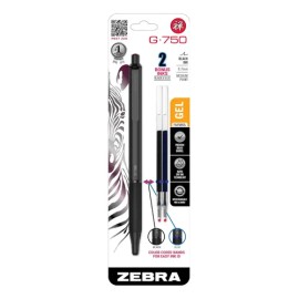 Zebra Bolígrafo Retráctil G-750 Gel 0.7 Mm  2 Repuestos Negro                                                                                         