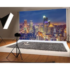 YongFoto 2.2 x 1.5 m Photo Background American New York City Night View Cityscape Modern Building Shining Lights Nature Photography Background Photo Shooting Portrait Party Children Wedding Photo