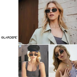 GLARDEFE Y2k Rectangle Sunglasses for Women Men - Retro 80s 90s Narrow Oval Shades(Gold/Grey)