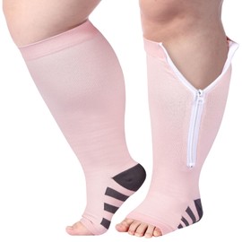 Abodhu Plus Size Compression Socks for Women Open Toe 15-20mmHg Wide Calf Knee High Compression Sock Zipper