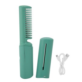 Mini Hair Straightener Brush Wireless Portable Ergonomic Handle Fast Warming Straightener Brush Green
