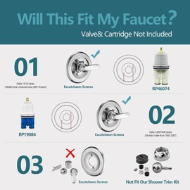 Ultrimkit Replacement for Delta 13/14 Series Shower Trim Kit, Shower Cover Plate with Handle (Valve& Catridge Not Inclued) (1, Chrome)