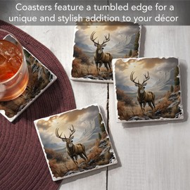 Thirstystone Woodland Deer 4-Pack Tumbled Tile Stone Coasters with Protective Cork Backing Manufactured in The USA