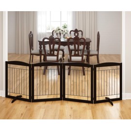 PAWLAND 96-inch Extra Wide Dog gate for The House, Doorway, Stairs, Freestanding Foldable Wire Pet Gate, Set of Support Feet Included (Espresso, 30" Height-4 Panels)