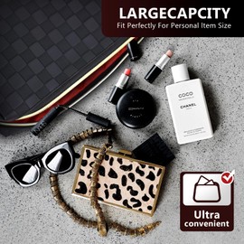 EVDIAGD Large Checkered Makeup Bag - Retro Leather Cosmetic Pouch for Women - Waterproof Toiletry Travel Bag - Great Gift for Girlfriend, Wife, or Mother