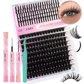 GEMERRY Eyelash Extensions Spikes DIY Cluster Eyelashes D Curl Individual Eyelash Extensions 80D Individual Eyelash Lash Bond & Seal and Applicator (Manga 80D Kit)