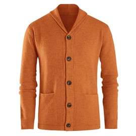Runcati Mens Shawl Collar Cardigan Sweaters Button Down Cable Knitted Loose Fit Knitwear Open Front Sweaters Winter Outwear Orange